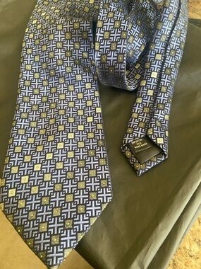 Geometric Navy and Yellow Silk Tie